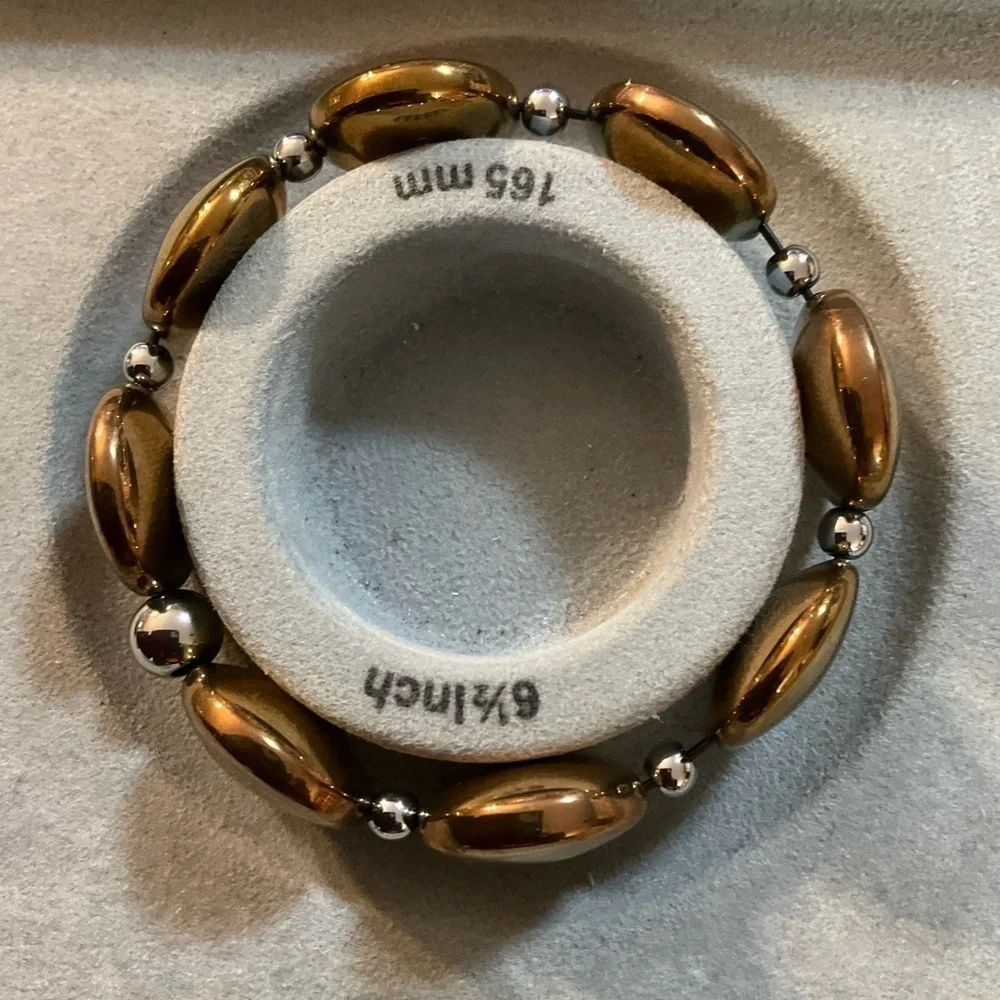 Hand Crafted Bracelet Stretch  Copper Silver Non-tarnish Stainless Steel Beads